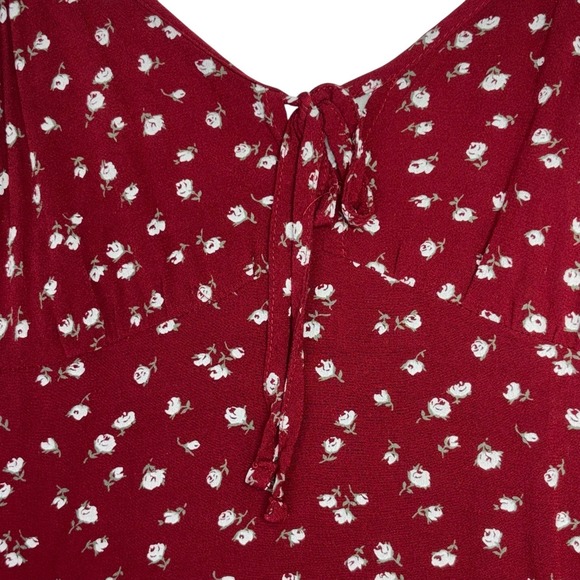 Hollister Red Floral Midi Dress Tie Front Side Zip Slip Boho Womens Small - Picture 4 of 11